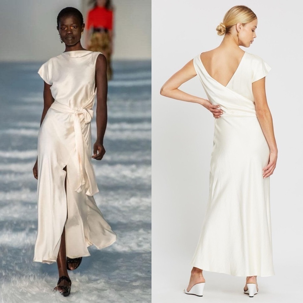 Bec & Bridge Piper Asymmetry Ivory Satin Midi Dress
